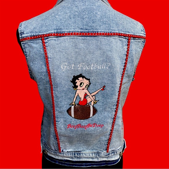 Betty Boop Embroidered Got Football Denim Vest - Picture 2 of 10
